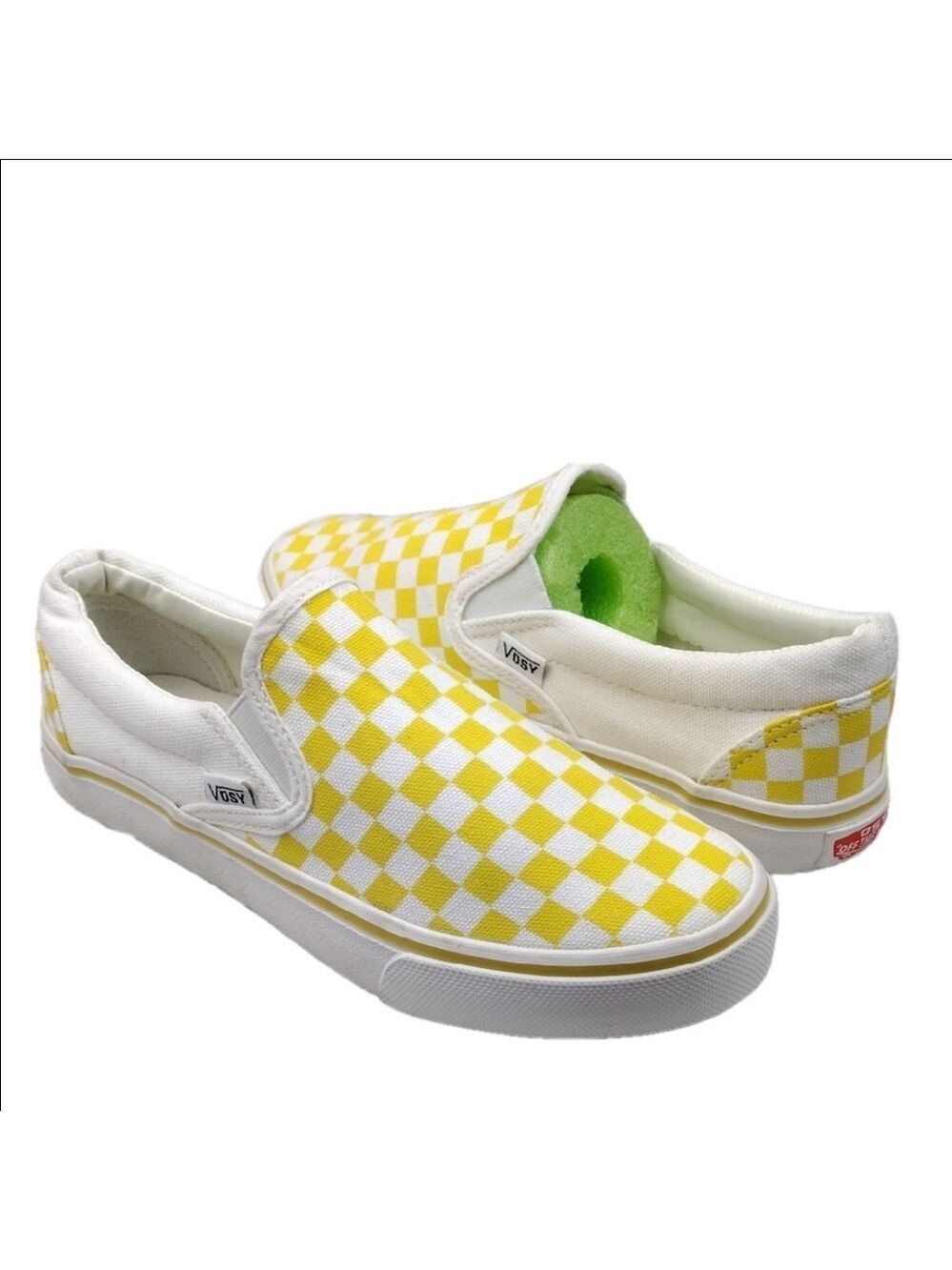 Vans DSY Off The Word Yellow Checkered Canvas Round Toe Low Top Slip-On Sneaker